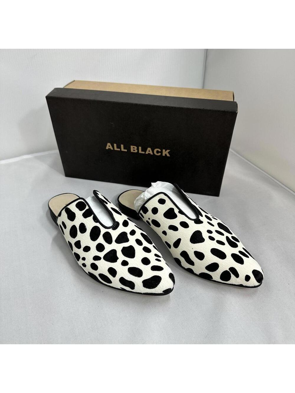 ALL BLACK Cowfur Slide Mule Loafers Ivory/Black